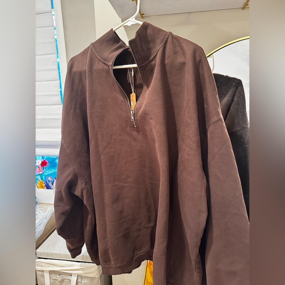 Skims boyfriend fleece slouchy half zip pullover